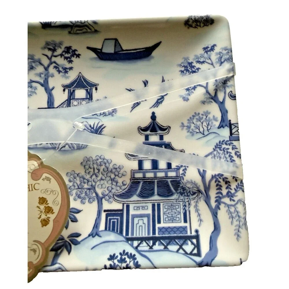 Shabby Chic Chinoiserie Blue Willow Appetizer Plates Melamine 8 x 5